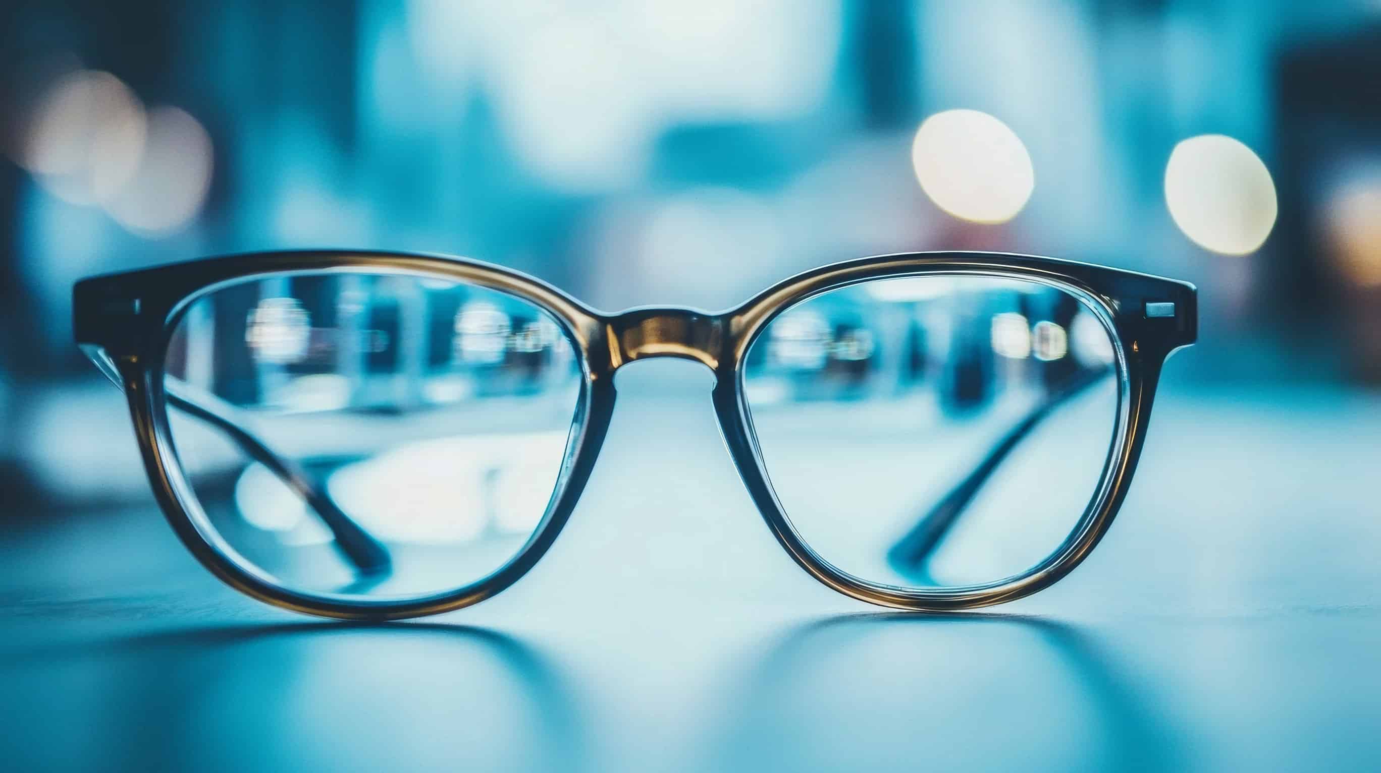Eyeglasses with blurred background and bokeh lights